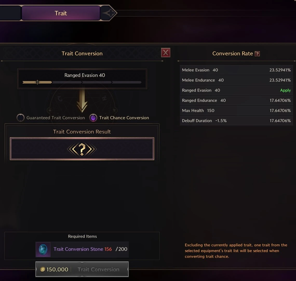 Trait Chance Conversion Rates Display