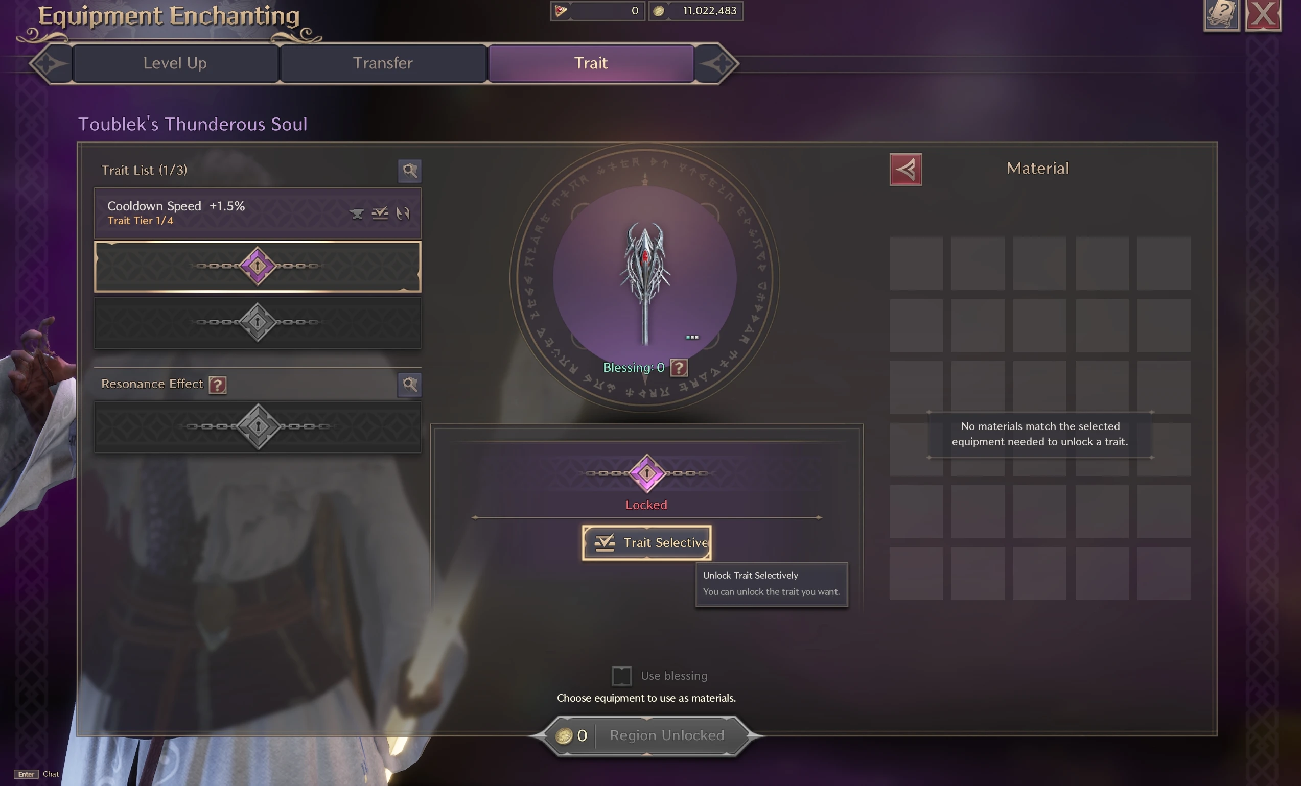 Unlock Trait on Epic gear select trait