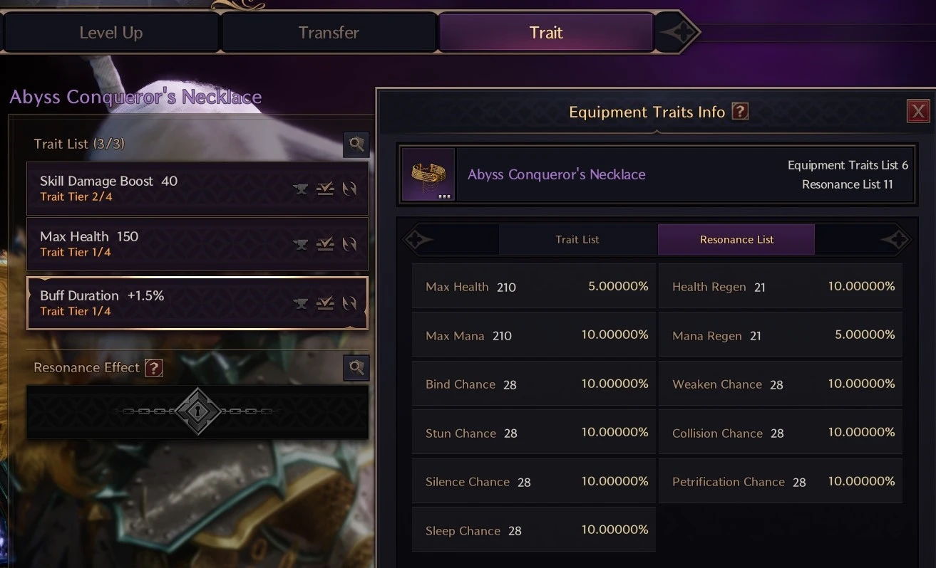 Resonance Trait List Epic T1 Necklace