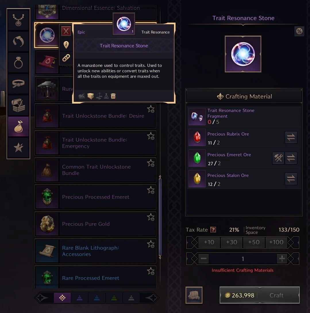Trait Resonance Stone Craft Recipe